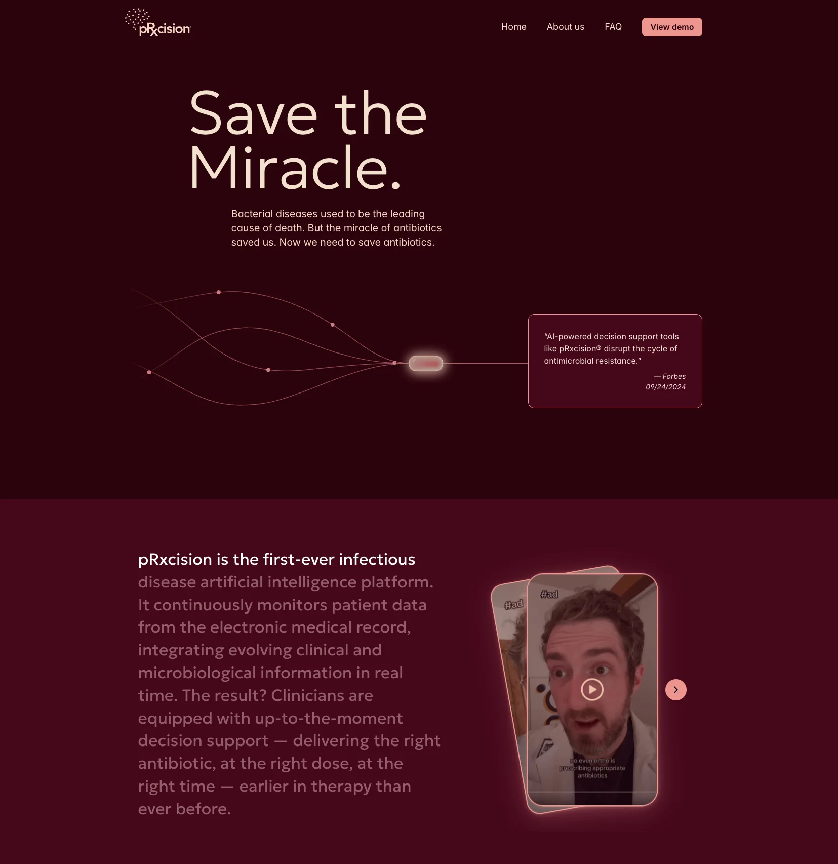 pRxcision website introducing AI-powered infectious disease decision support